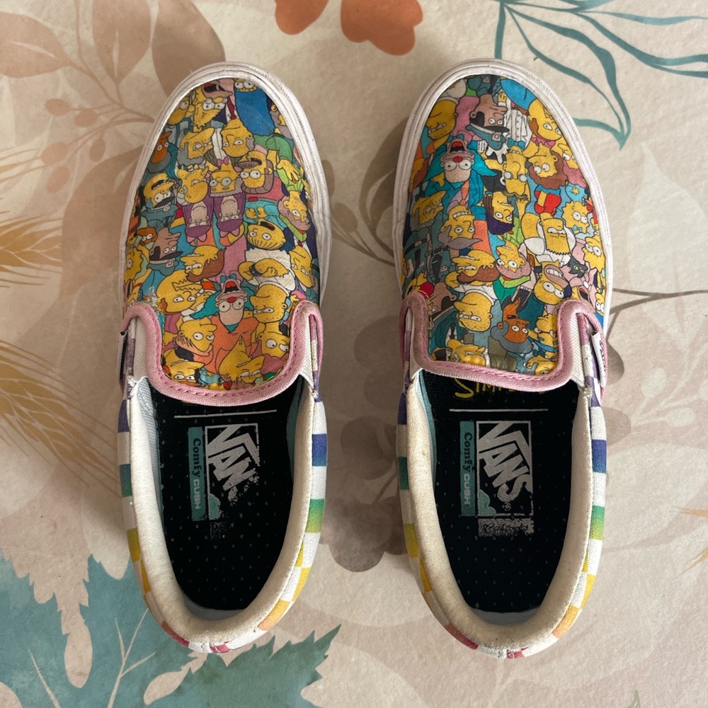 The Simpsons Collage Vans, Comfycush Slip-On, Unisex Size 3.5
